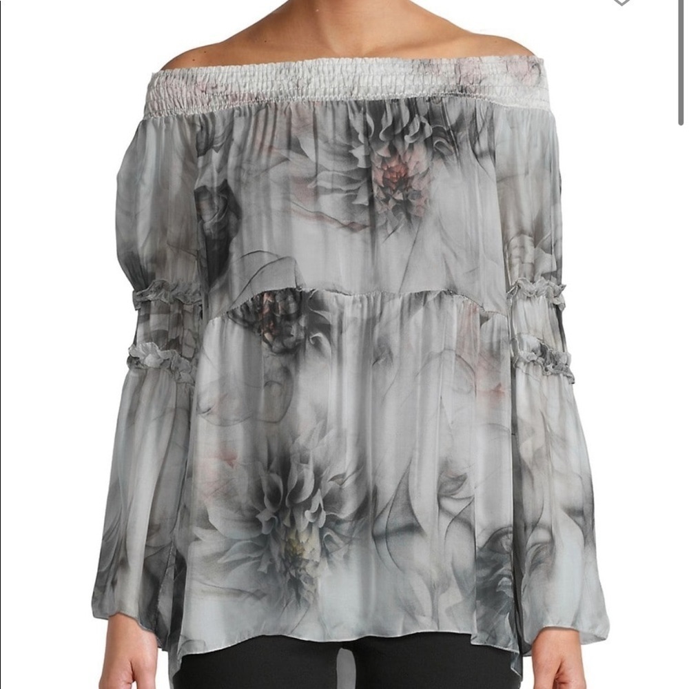 NWOT Le Marais paris off the shoulder floral silk top sz.XL